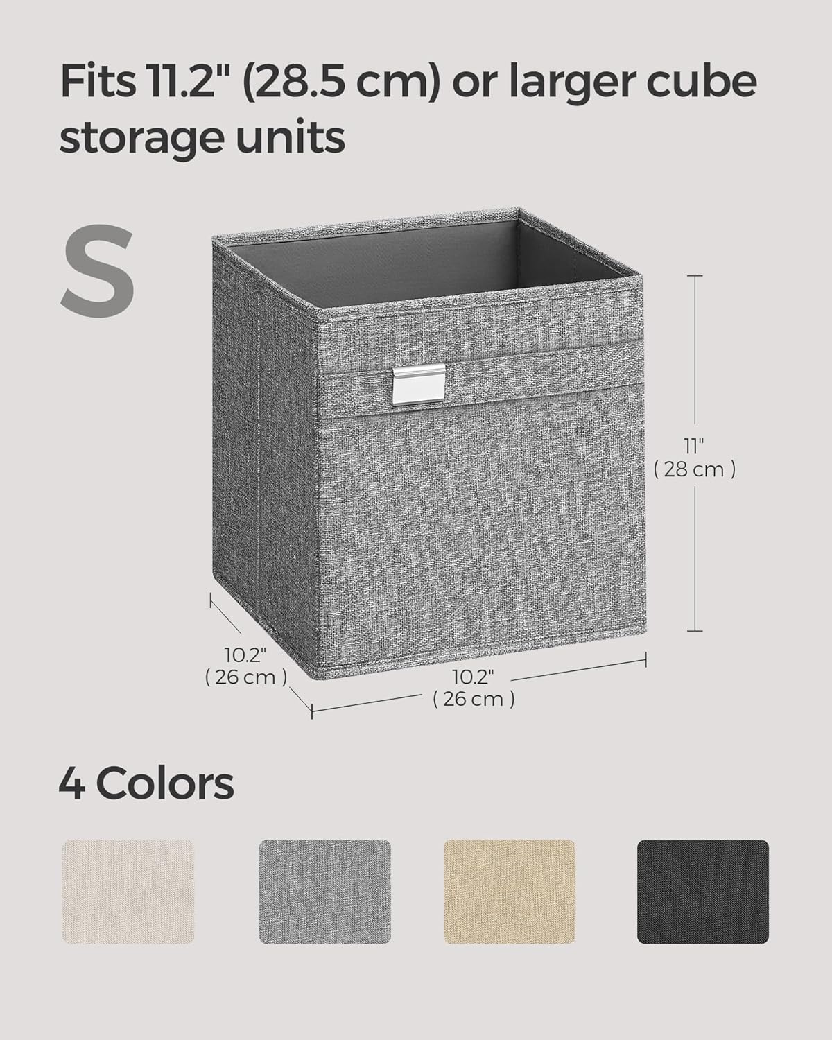 SONGMICS Storage Cubes - Set of 4 Foldable Bins with Handles | Dove Gray, Easy to Clean, 10.2 x 10.2 x 11 Inches