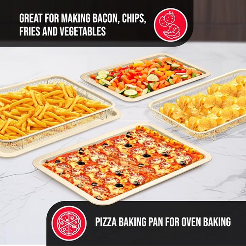 Bakken Swiss Crisper Tray - Non-Stick 2-Piece Set with White Marble Coating | Extra Large 19" x 13" for Healthier Cooking