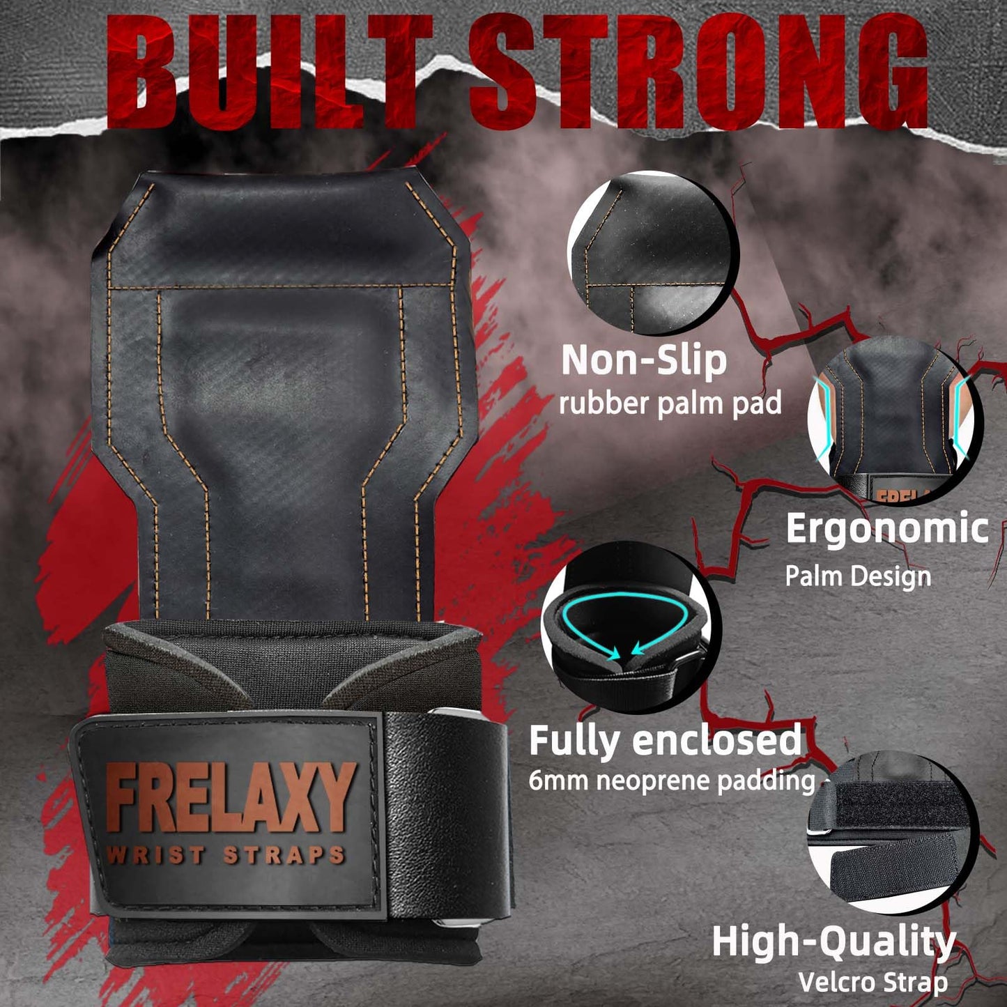 Frelaxy Lifting Wrist Straps, Rubber Weight Lifting Grips with Non-Slip Palm & Wrist Wraps Support for Deadlifts, Pull Ups, Rows, Heavy Powerlifting, Lat Pulldowns (Brown)