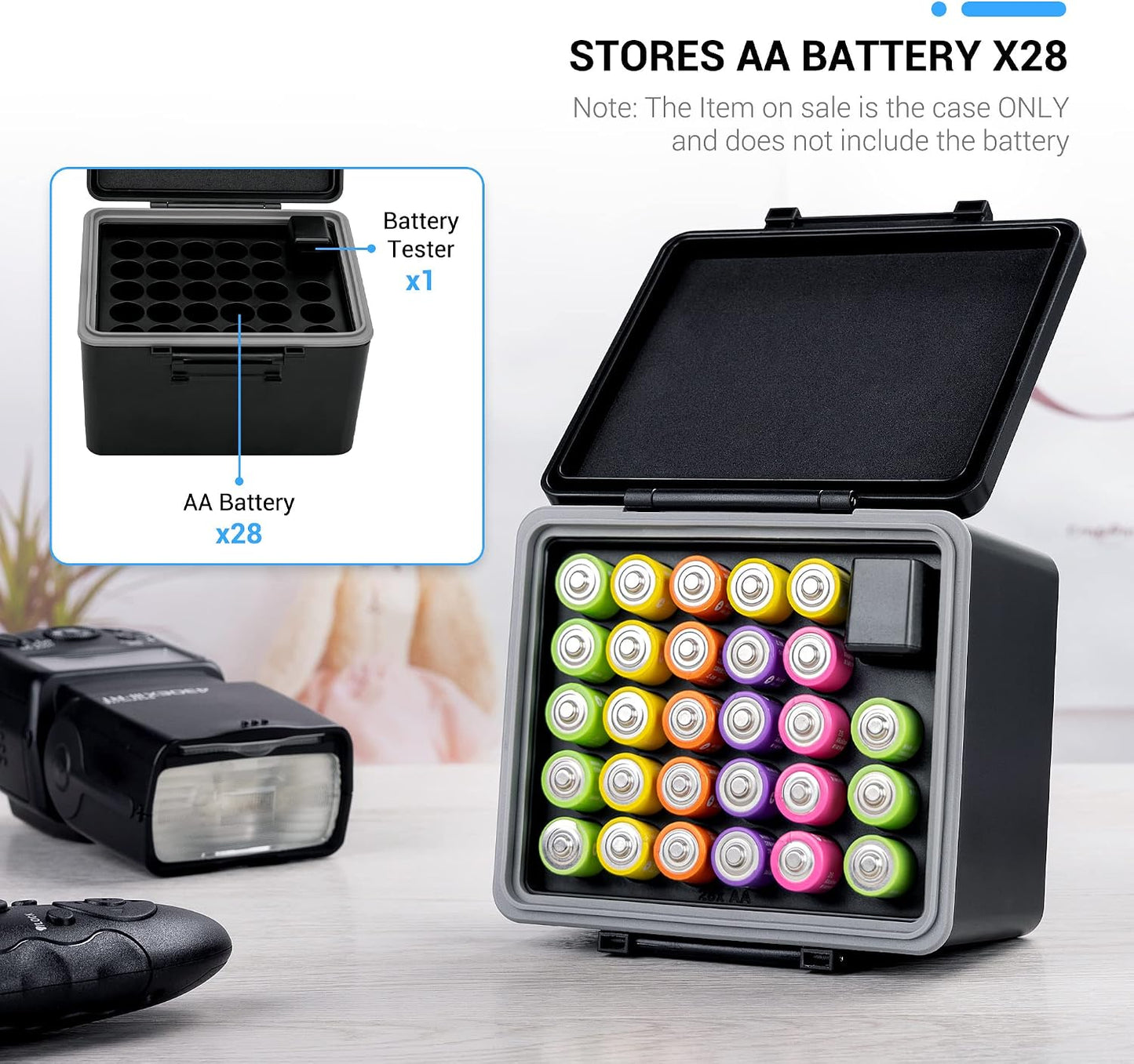 28x Tester,28 /14500 JJC AA Battery Case for AA, AA Battery Storage Case with Detachable Slots AA holder Organizer