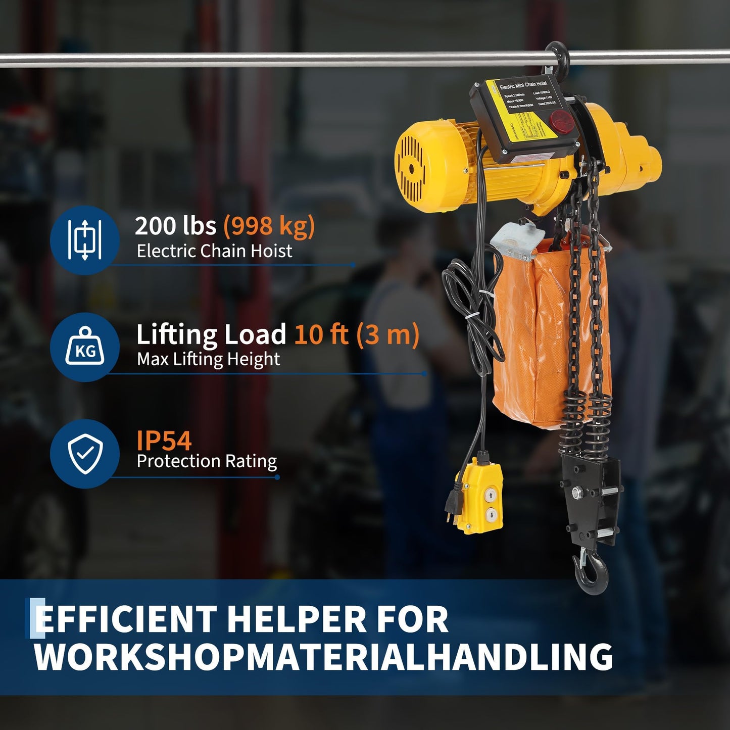 1100 lbs Electric Chain Hoist 15 FT Lifting Height, 120V Electric Hoist, Single Phase Overhead Crane with G100 Chain, 10 ft Wired Remote Control for Garage, Shop, Hotel, Home