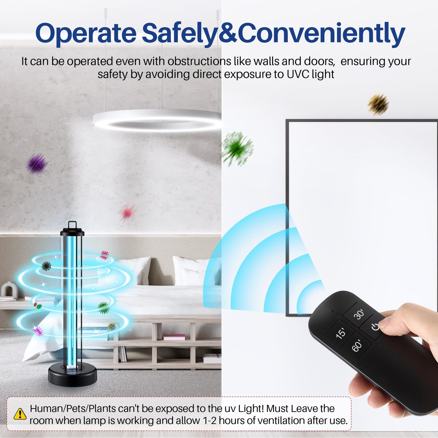 Qualirey 100W UV Light Sanitizer with Ozone Purifier for Room, UV Lamp with 3 Gear Timer Remote Control, Home Disinfection Device for Large Space, Disinfection Faster and More Thoroughly