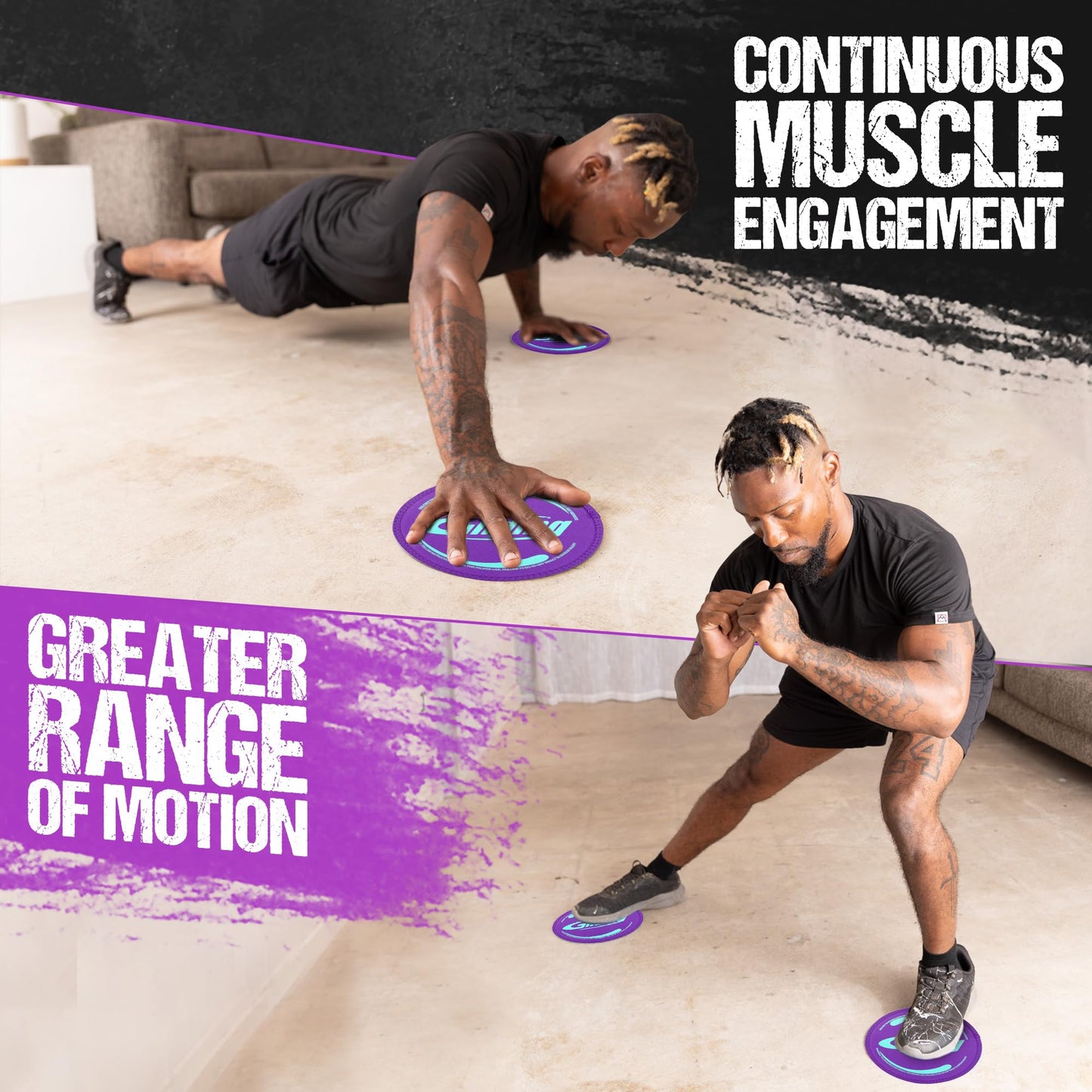 Gliding Discs for Working Out - Exercise Sliders for Hardwood Floors 1 Pair Purple, Authentic Workout Sliders Disc for Full Body Resistance Workout, Includes 4 Streaming Video Workouts