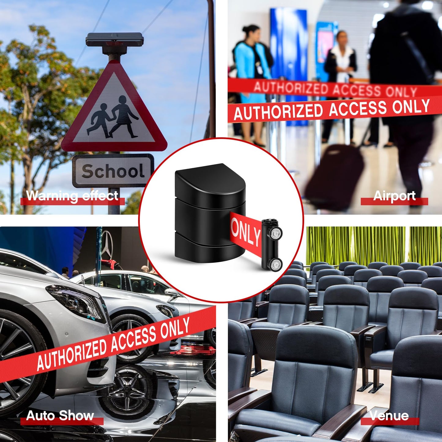 Barydat 16.4 ft Magnetic Retractable Wall Mount Barrier, Crowd Control Safety Belt with ABS Case for Grocery Retail Store Stadium(Authorized Access Only,Black,6 Pcs)