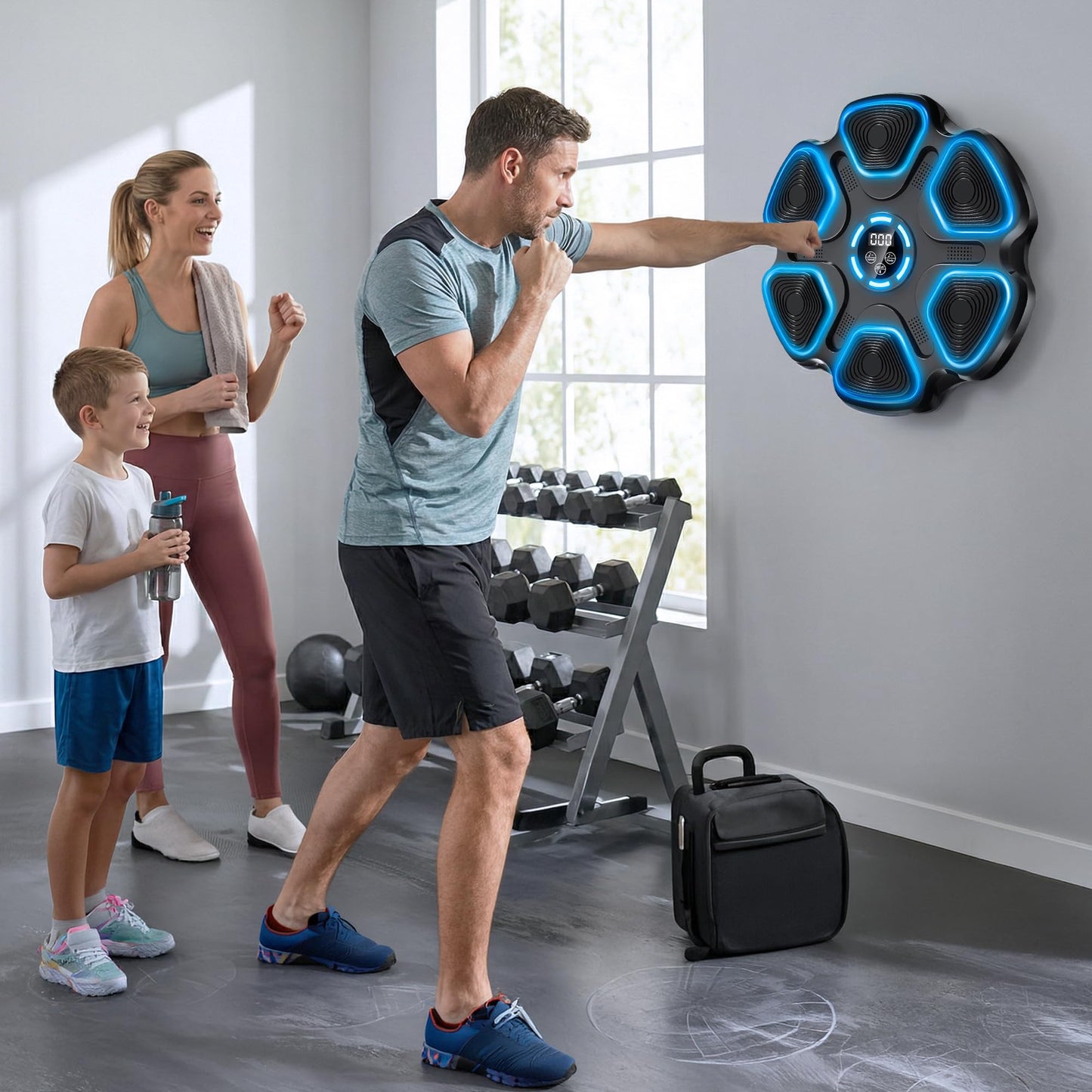 MILENTII Musical Boxing Machine Wall Mounted with Gloves, Smart Boxing Machine with Bluetooth Speaker & LED Display, Adjustable Speed Punching Machine for Adults & Kids Home Training Equipment