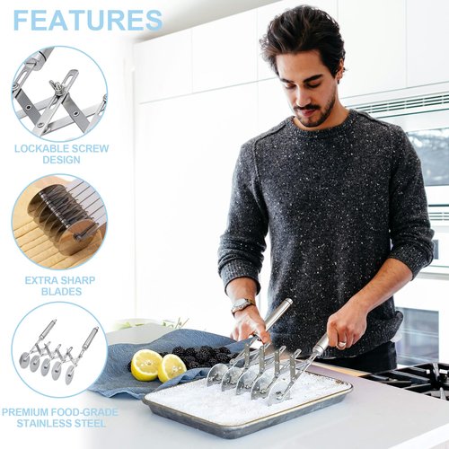 5-Wheel Professional Pastry Cutter - Stainless Steel Pizza & Dough Tool, Multi-Use Kitchen Utensil for Baking, Lattice Cutting, Cookie Dividing - Heavy Duty Pastry Wheel with Ergonomic Handle