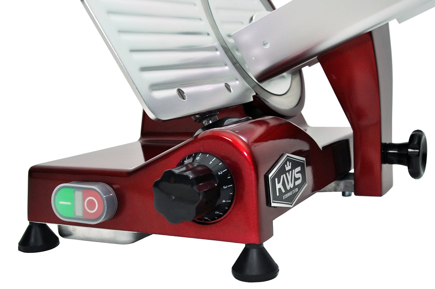 KWS MS-10XT Premium 320W Electric Meat Slicer 10-Inch in Red with Non-sticky Teflon Blade, Frozen Meat/Deli/Cheese/Food Slicer Low Noises Commercial and Home Use [ ETL, NSF Certified ]
