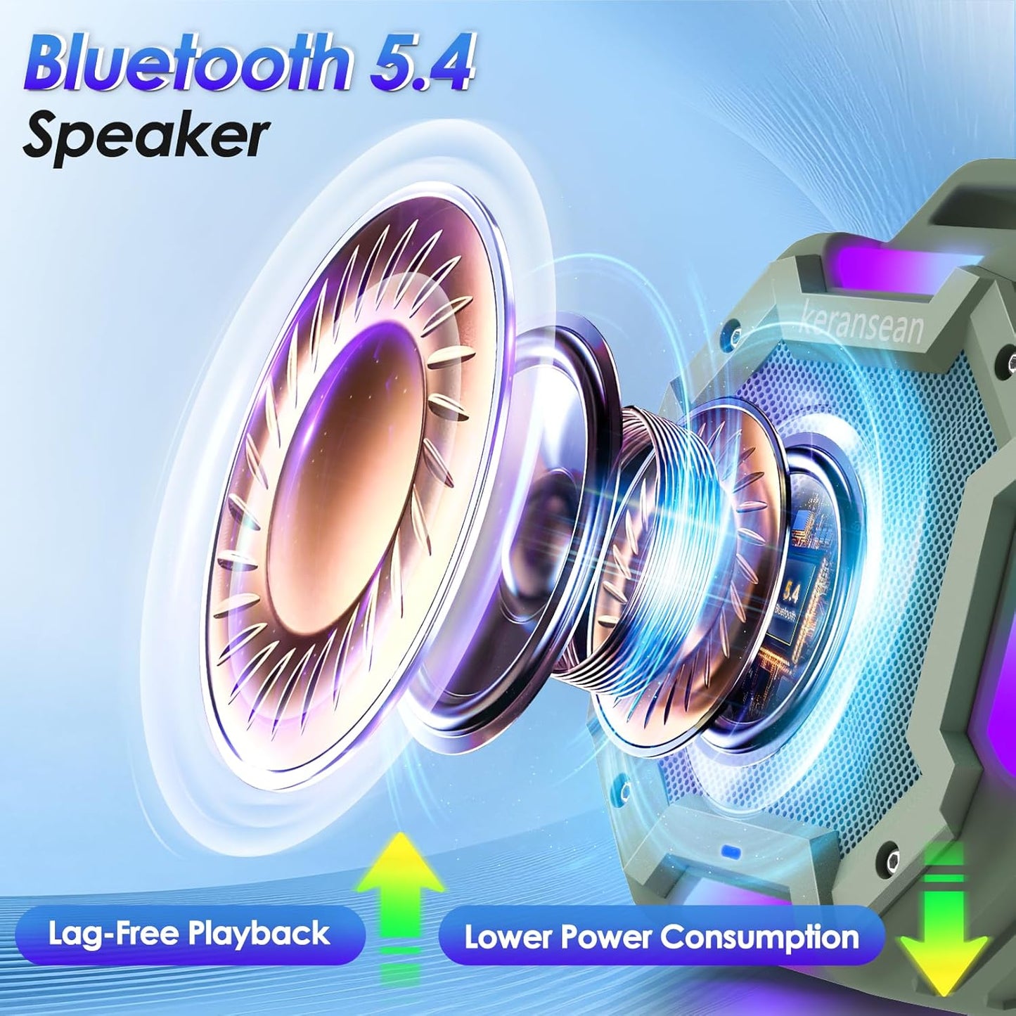 Keransean BT5.4, 24H Shower Bluetooth Speaker Waterproof, Portable Small Speaker, Outdoor Bluetooth Speakers Wireless