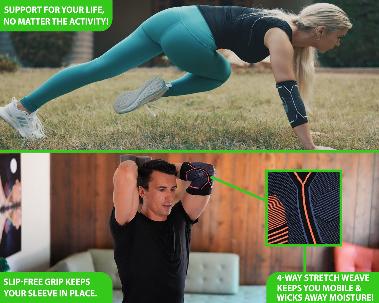 Kunto Fitness Elbow Brace Compression Support Sleeve for Tendonitis, Tennis Elbow, Golf Elbow Treatment - Reduce Joint Pain During Any Activity!