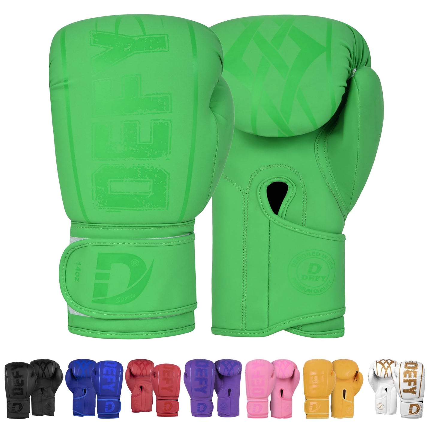 DEFY Boxing Gloves for Men & Women - Premium Quality Synthetic Leather Boxing Gloves for Training - Perfect for Punching Heavy Bags, Sparring, & Fighting Gloves (Green, 12oz)