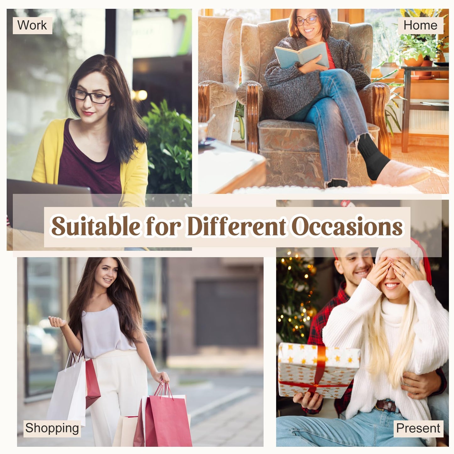 Justay 5 Pairs Slouchy Socks for Women - Slouch Long Crew Knit Boot Athletic Calf Tube Scrunch Socks