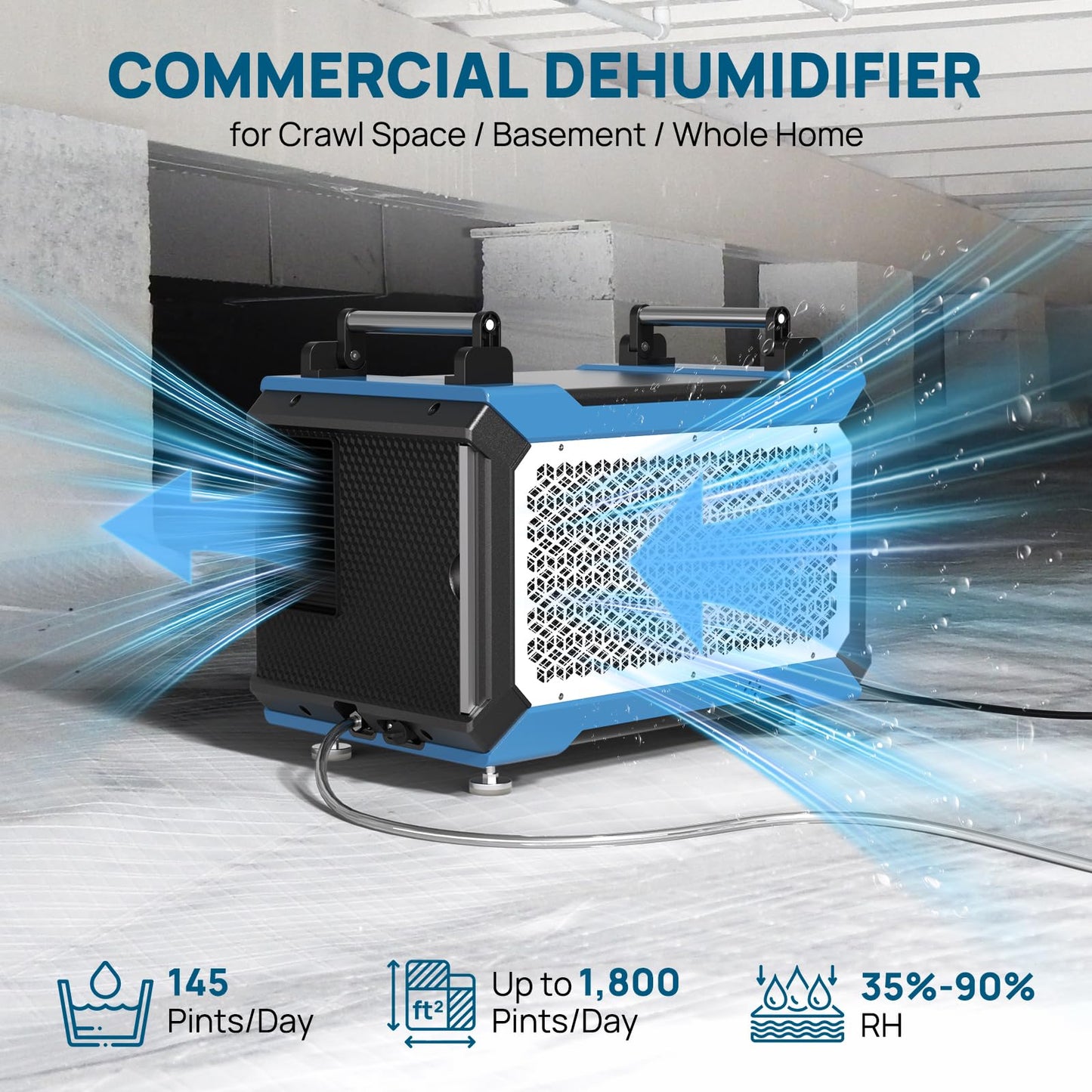 ARGENDON Crawl Spaces Dehumidifier with Pump and Drain Hose, 145 Pint Commercial Dehumidifier for Basement, Large Spaces, Auto Defrost, Compact, 5 Years Limited Warranty