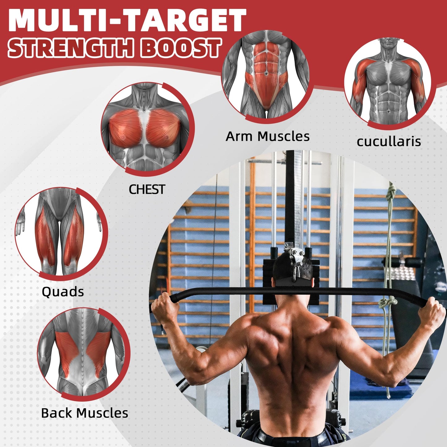 Fitvids Cable Machine Attachment – LAT Pulldown Bar Attachment – LAT bar – Black