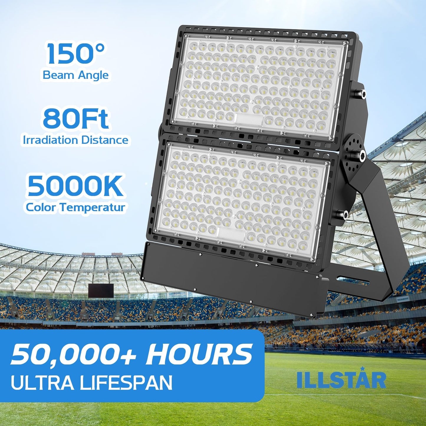 ILLSTAR 600W LED Stadium Lights,90000LM Super Bright LED Flood Light Outdoor for Arena,Backyard, Parking lot etc,100-277V Input, ETL Certification IP66 Waterproof.
