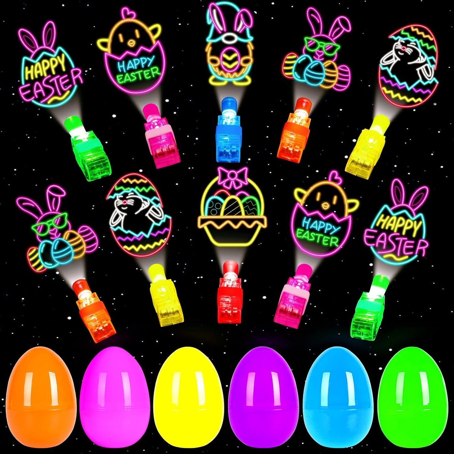 Skiennix 24 Pack Easter Eggs - LED Light Up Toys for Glow In The Dark Fun | Non-Candy Gifts & Party Favors
