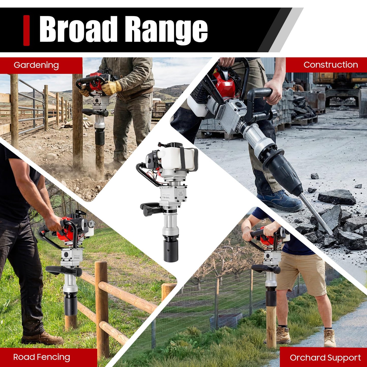 YIYIONCE 2-Stroke Gas Powered T Post Driver 32.7CC 1000W Gas Powered Pile Driver 2 In 1 Fence Post Driver with Air Cooled T Post Driver Hammer Drill with Conversion Head, Chisel & 2 Sleeves | US STOCK