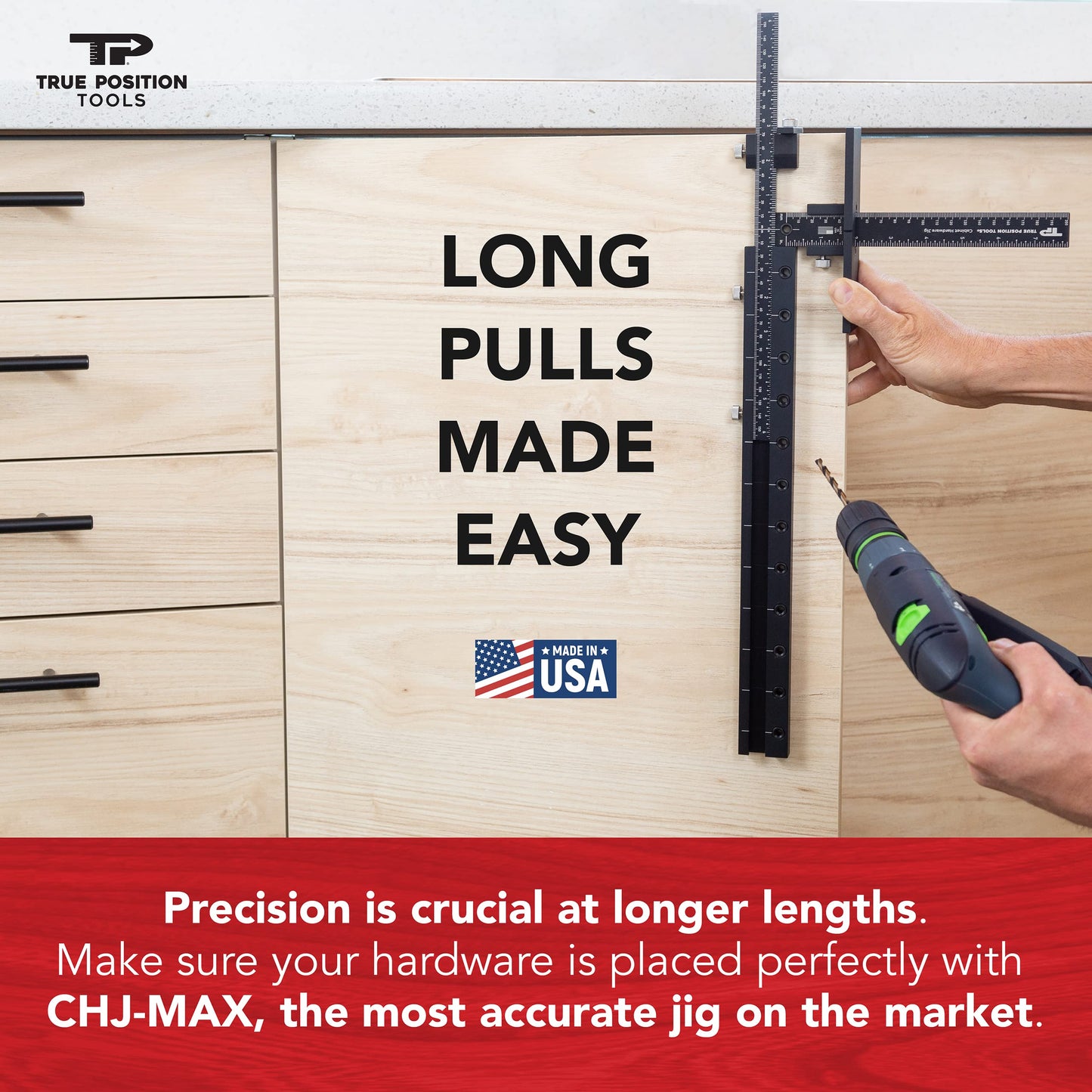 MAX Cabinet Hardware Jig - Install Long Pulls and Shelf Pin Holes - Made In USA - Hand Calibrated by True Position Tools