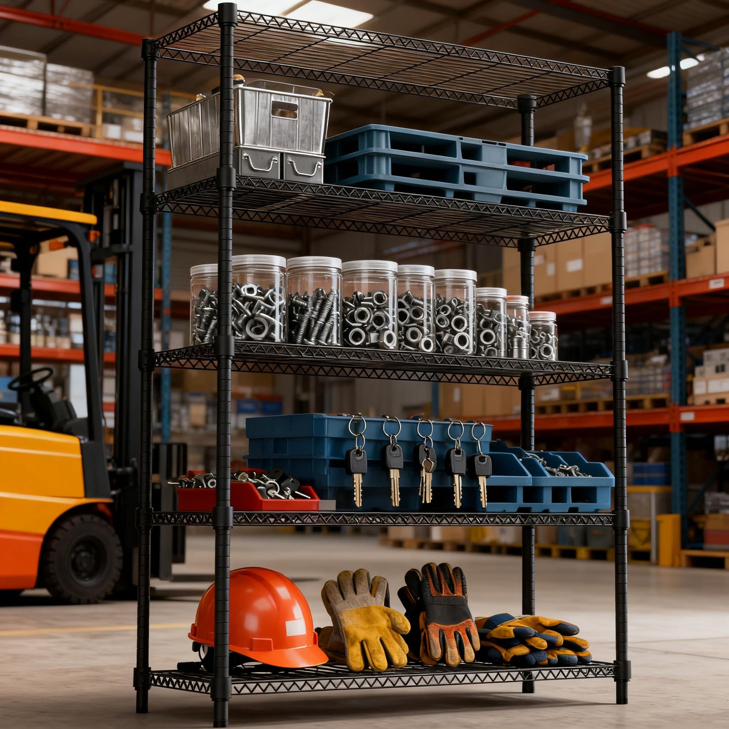 M MZG 1750LBS 47.2" W 5 Tiers Shelf Steel Storage Shelves Shelving Unit Steel Organizer Wire Rack for Home,Kitchen,Office,Garage Black 17.7" D x 47.2" W x 72.4" H