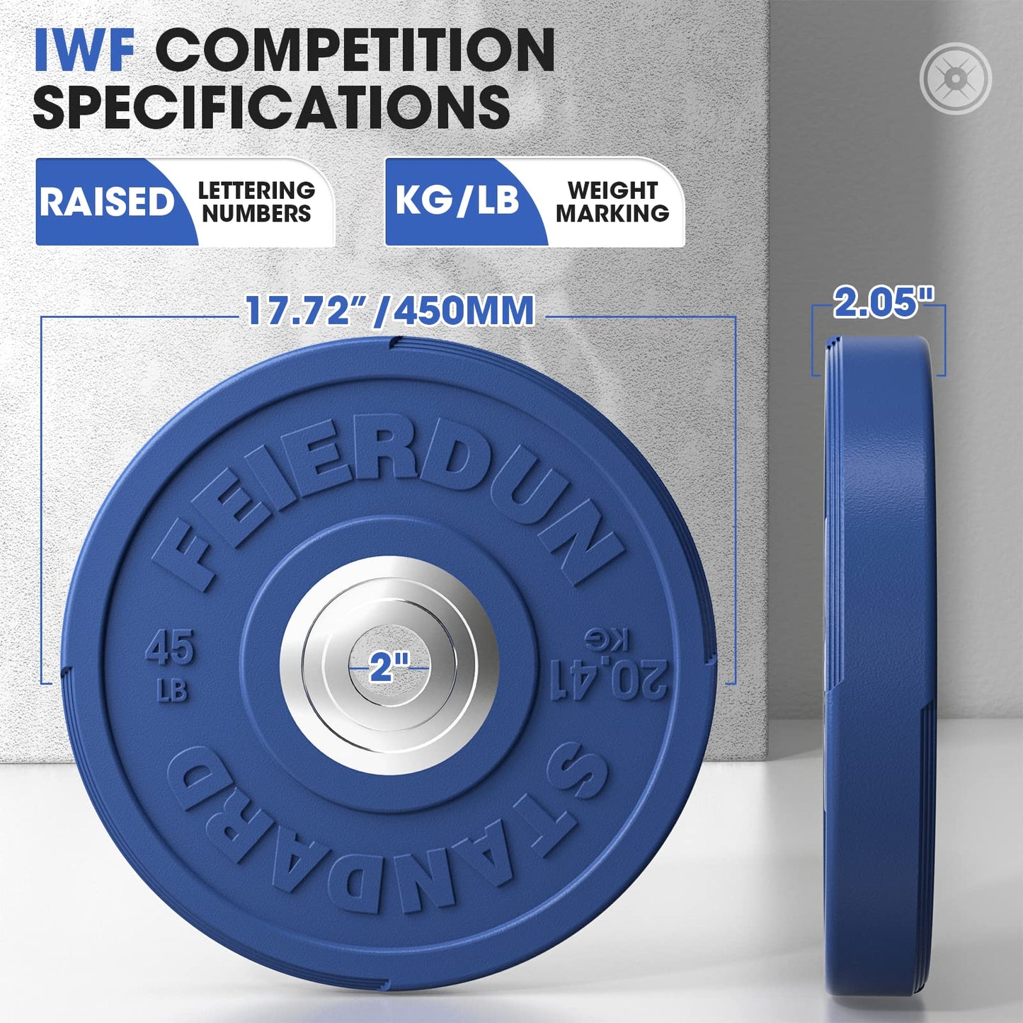 FEIERDUN 2" Color Olympic Bumper Plate Weight Plate for Strength Training - 100% Virgin Rubber