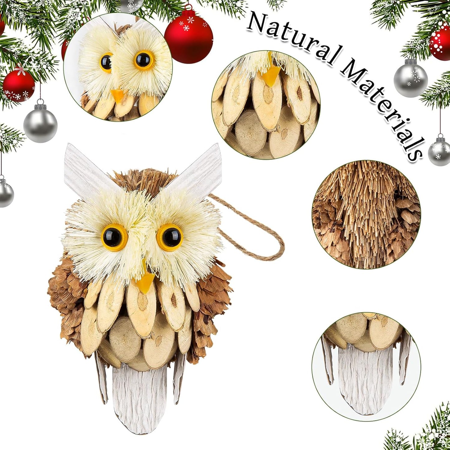 Woodland Christmas Ornaments by [Brand Name] - Handmade Rustic Owl Decorations | 4-Piece Set