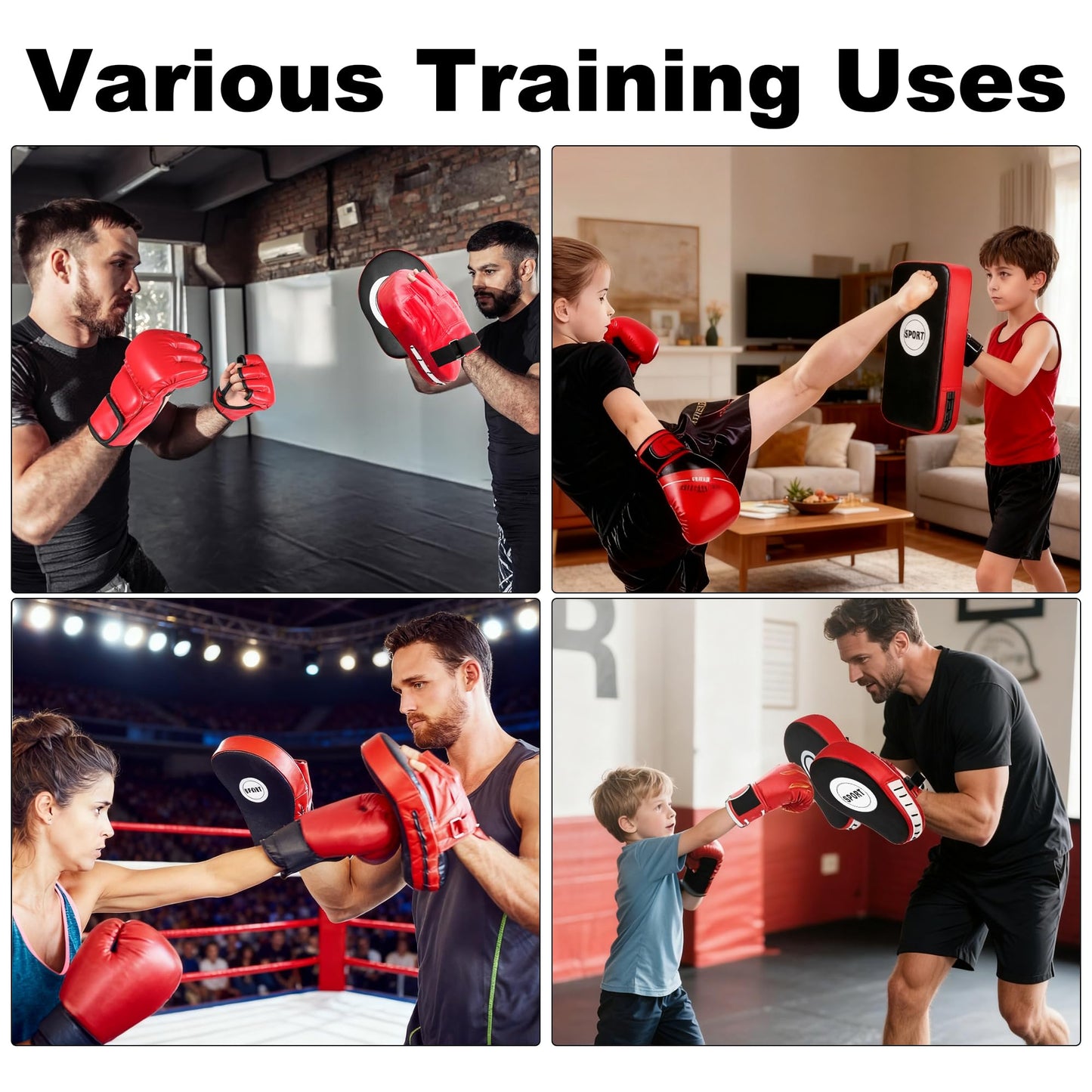 WYIPOLZI 2-in-1 Punching Mitts Kick Pack Set, Boxing Mitts Focus Pads Taewondo Kick Pad, Adjustable Strike Shield Arm Pad Set for Boxing, Kickboxing, Karate, Muay Thai MMA Training
