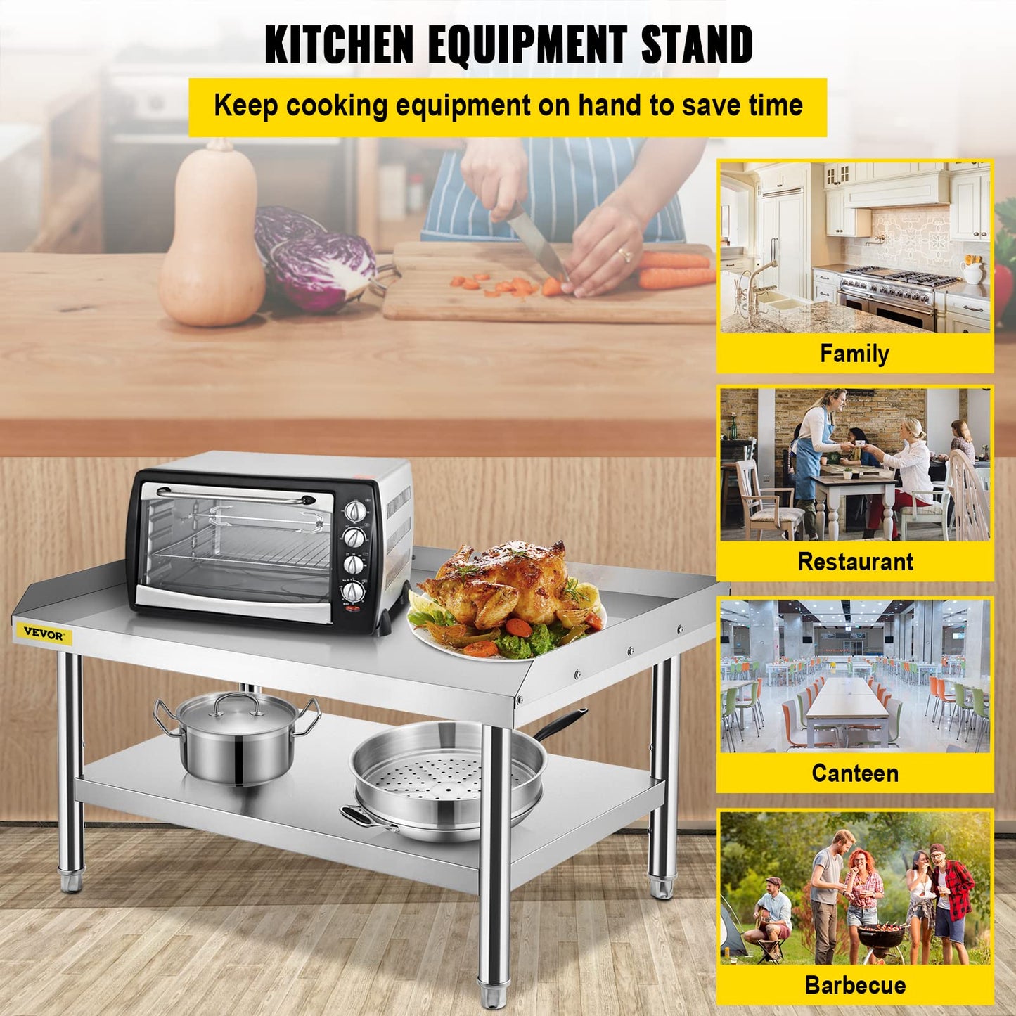 VEVOR Stainless Steel Equipment Grill Stand, 60 x 30 x 24 Inches Stainless Table, Grilling Stand Table with Undershelf, Equipment Standing Grill Desk for Hotel, Home, Restaurant Kitchen