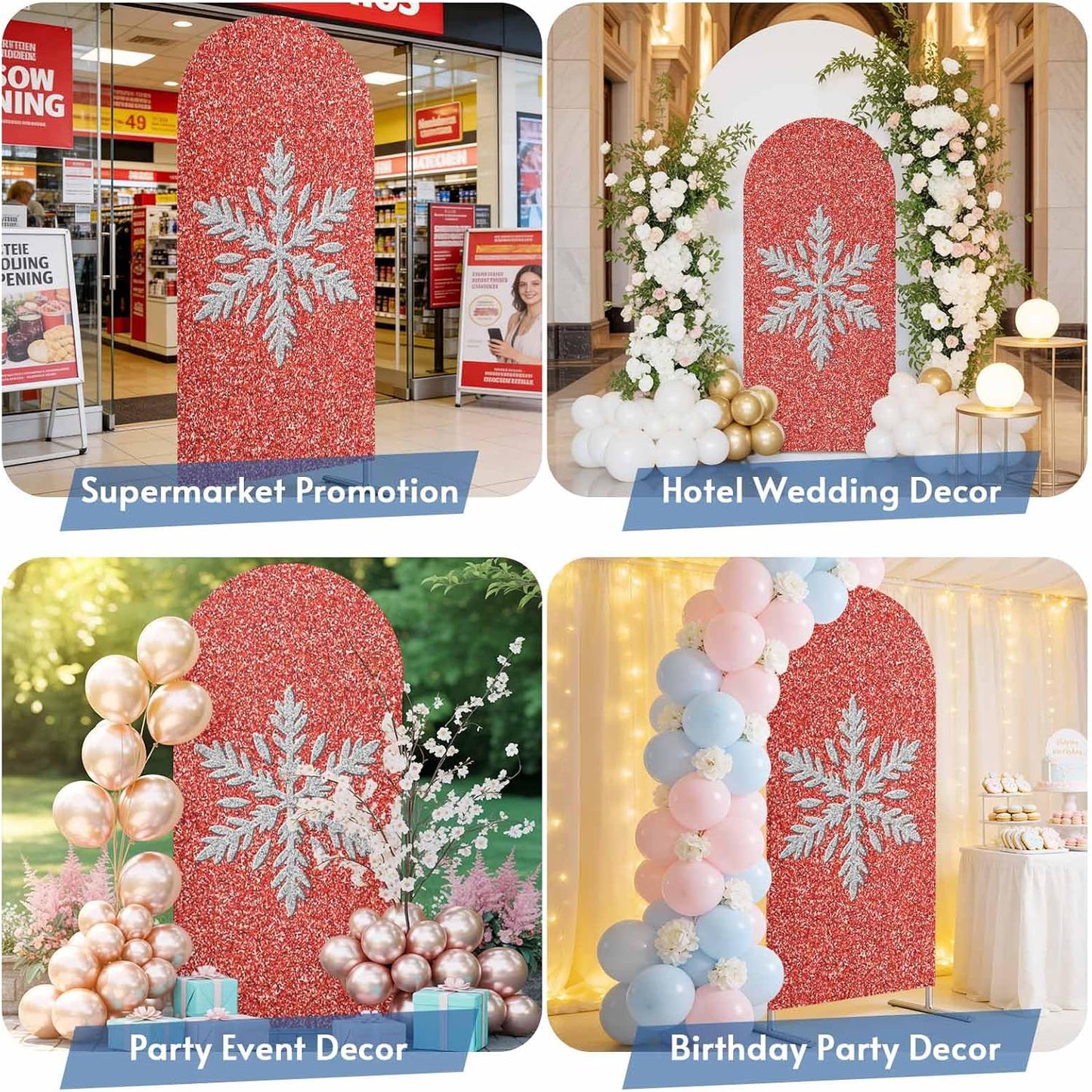 Duskova Living 4 Modern Themed Arch Backdrop Cover FT, Winter Watercolor Sparkling Snowflake Pattern Wedding Arch Cover