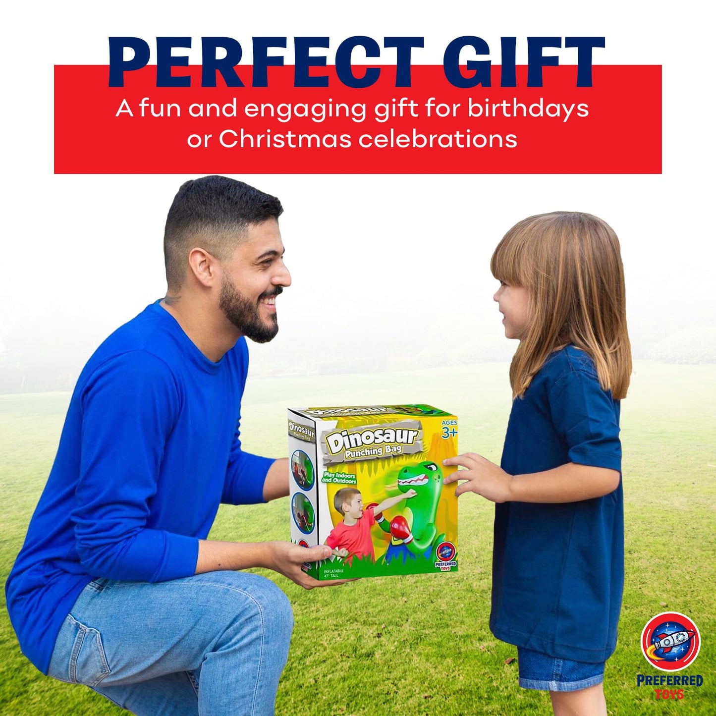 Preferred Toys 47" Inflatable Dinosaur Punching Bag for Kids - Durable Blow Up Kids Punching Bag with Bounce Back Base - Inflatable Indoor Outdoor Active Toddler Bop Play Toy - Green