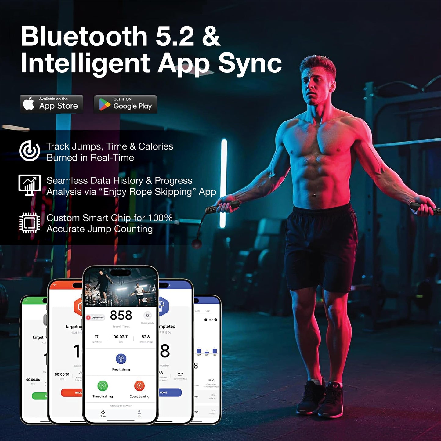 SaintCos Cordless Gravity Jump Rope, Smart Jump Rope with Counter for Gym, Fat Burning & Calorie Burn, APP Data Analysis, Home Workout Equipment for Women ＆ Men (Black)