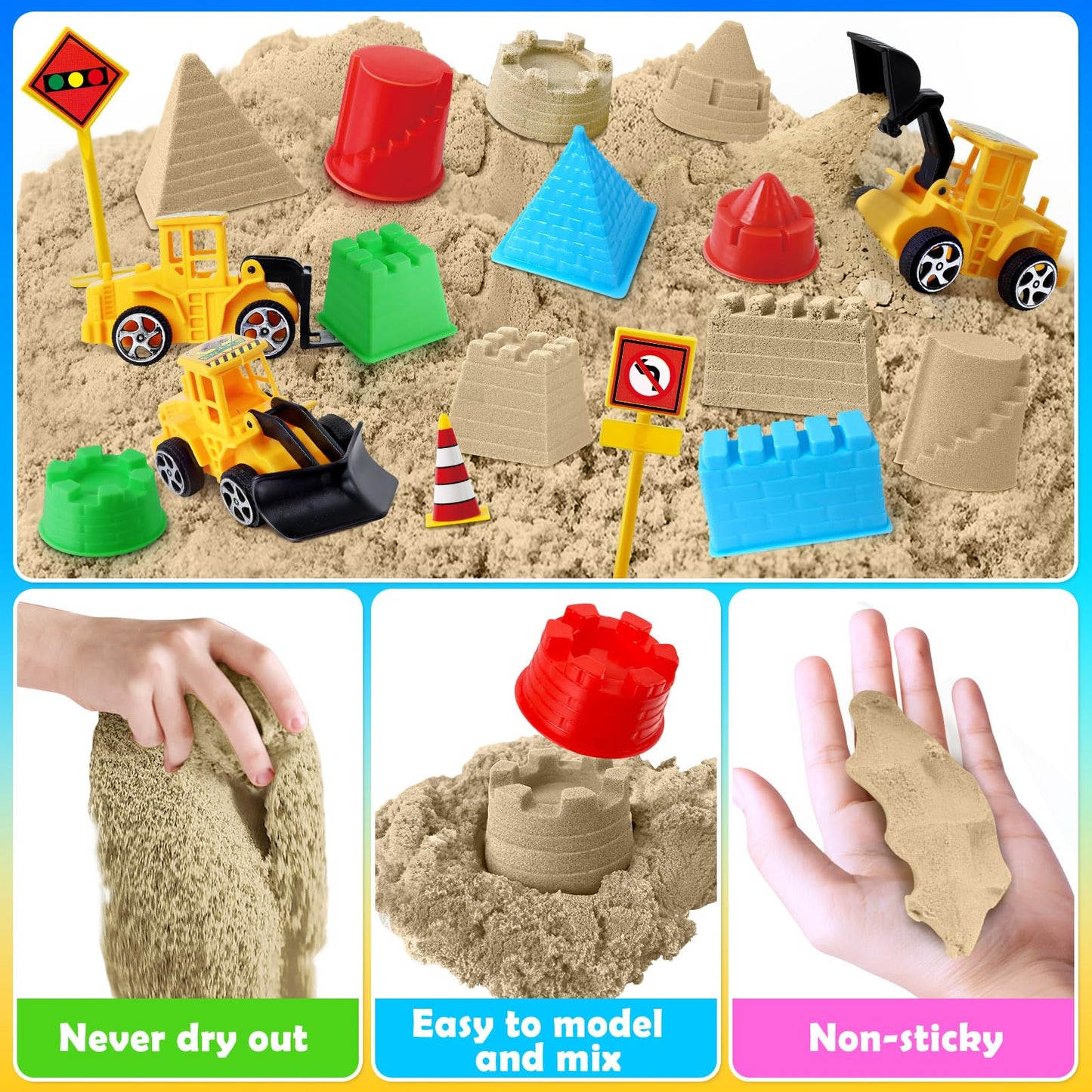 ESSENSON Sensory Bin, Construction Kit with Sensory Sand, Play Sand Pretend Play Beach Toy, Sandbox for Girls and Boys