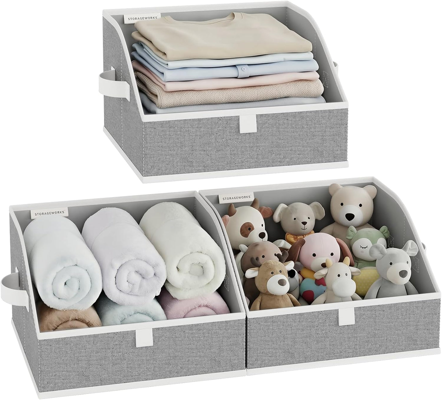 StorageWorks Trapezoid Closet Storage Bins - Foldable Fabric Organizing Baskets, Small, Gray | 3-Pack