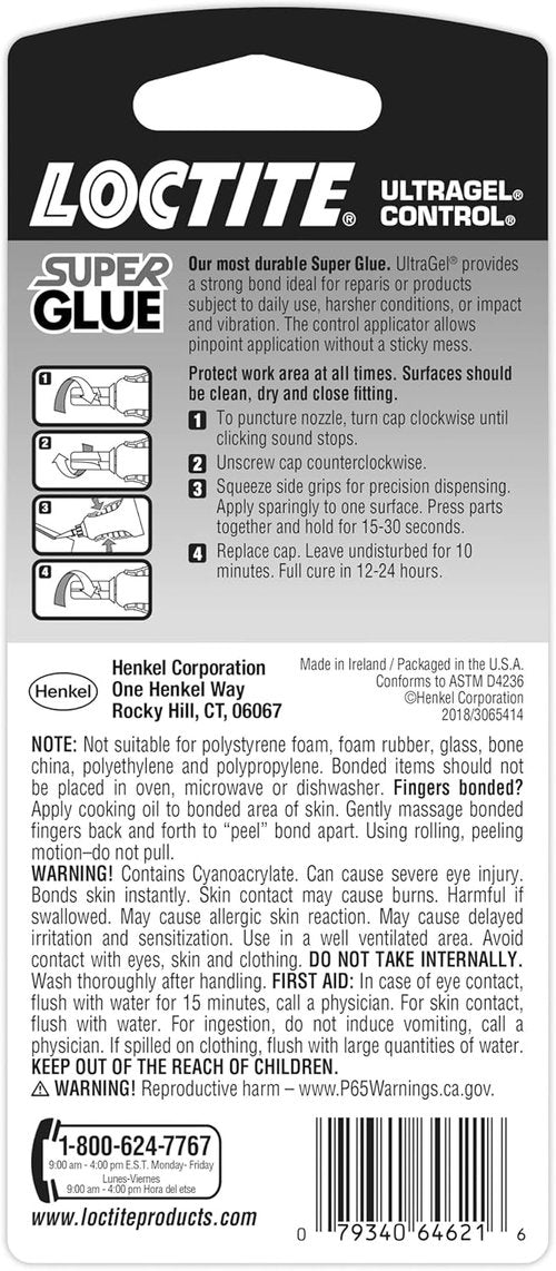 Loctite Super Glue Ultra Gel Control - Clear Cyanoacrylate Adhesive for Plastic, Wood & Metal | 0.14 fl oz Bottle