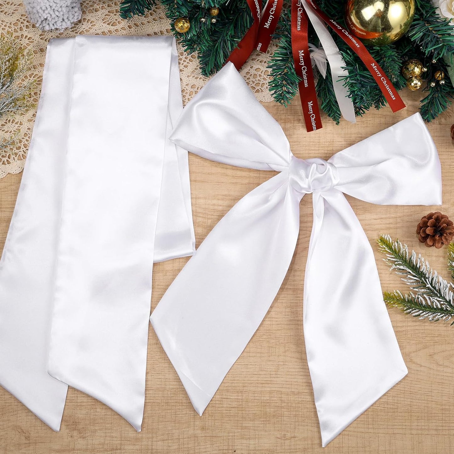 Skiennix 8 PCS White Satin Wreath Sashes - Blank Embroidery Accessories for Weddings & Holidays