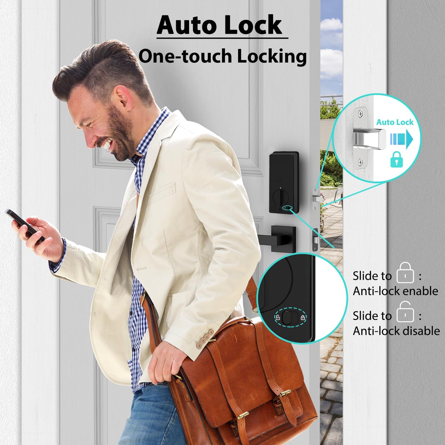 CINOP Smart Locks for Front Door with Handle Set, App Control, WiFi Front Door Lock Electronic Screen+WiFi Gateway, Keyless Entry Door Lock Fingerprint Deadbolt, Auto Lock (Black)