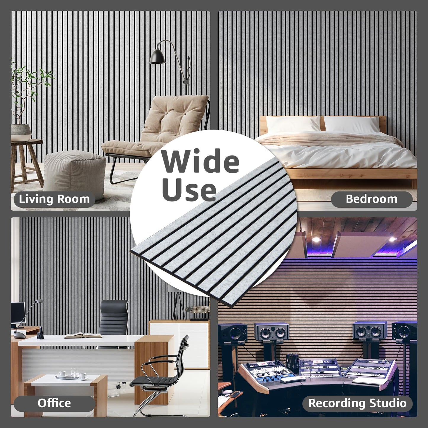 Art3dwallpanels 10 Pack Acoustic Panels, 48" X 12" X 0.43" Soundproof Wall Panels, Self Adhesive High Density Sound Absorbing Acoustic Treatment for Recording Studio, Office, Grey and Black
