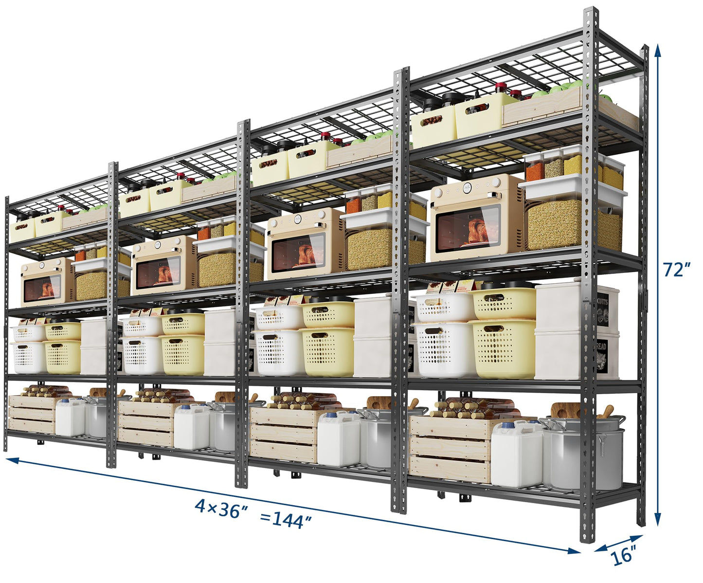 Garage Shelving 2200 LBS Storage Shelves Adjustable Metal Shelving Unit Heavy Duty 5 Tier Metal Shelves for Garage Kitchen Pantry Warehouse Basement, 36" W × 16" D × 72" H, 4 Pack