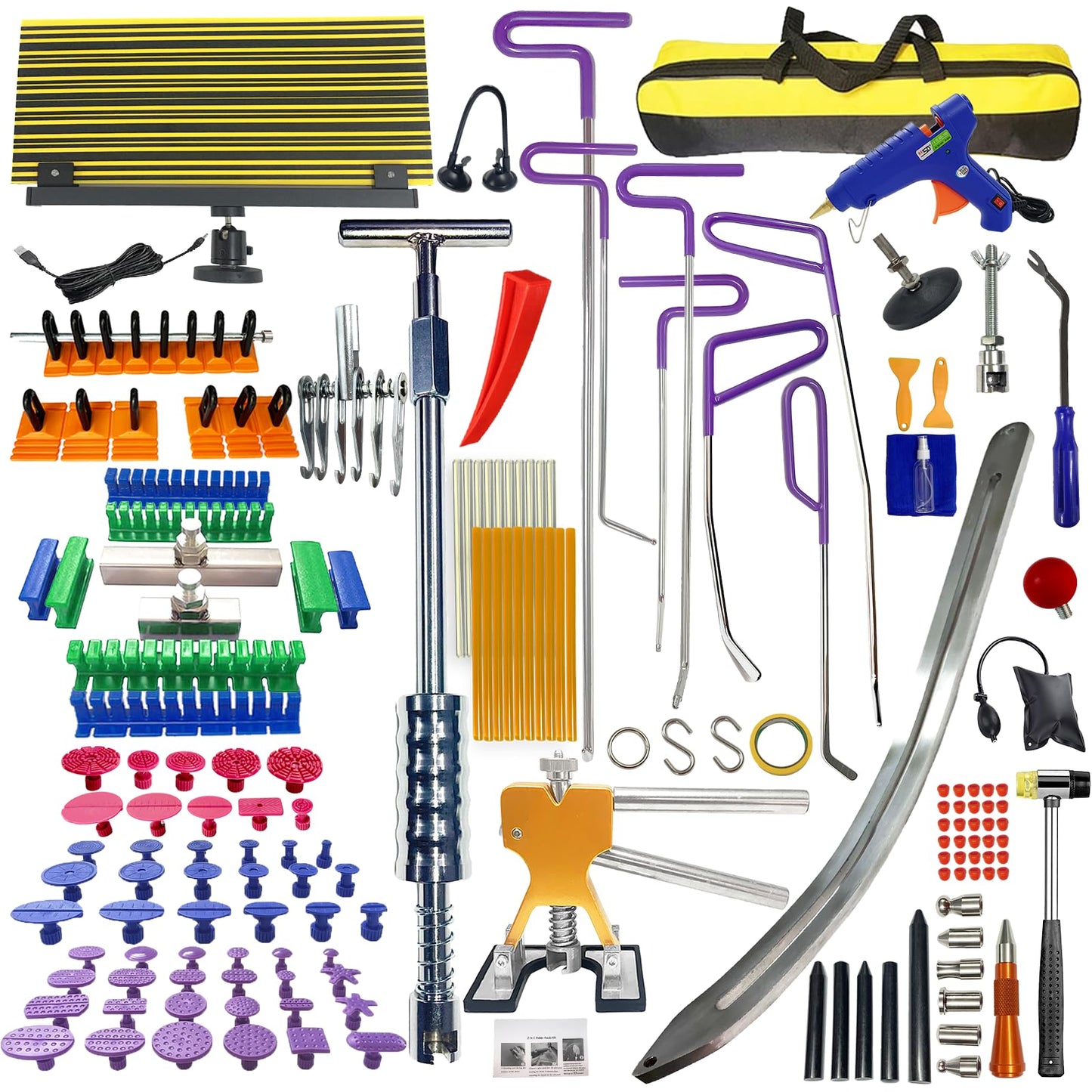 NIUVOCY 159pcs/Set Auto Body Dent Repair Tools Kit,Big Size Slide Puller&Dent Rods Crowbar,paintless Car Dent Lifter Hail Removal,A Complete Car Dent Repair Tools Set for Professional Car Repair Shop