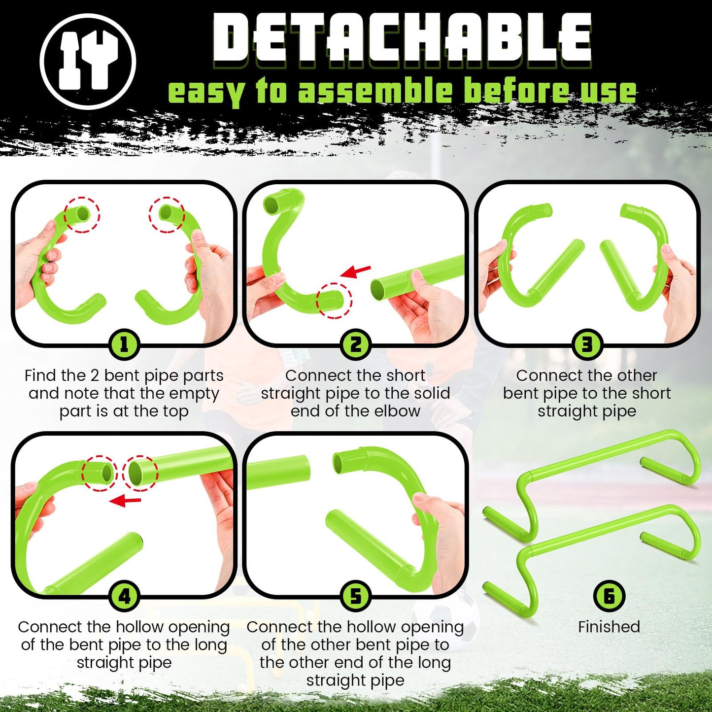 Wettarn 10 Pcs Speed Agility Training Hurdles Detachable Durable Hurdle Agility Plyometric and All Purpose Speed Training Equipment for Athletes Soccer Basketball(6 Inch,Green)