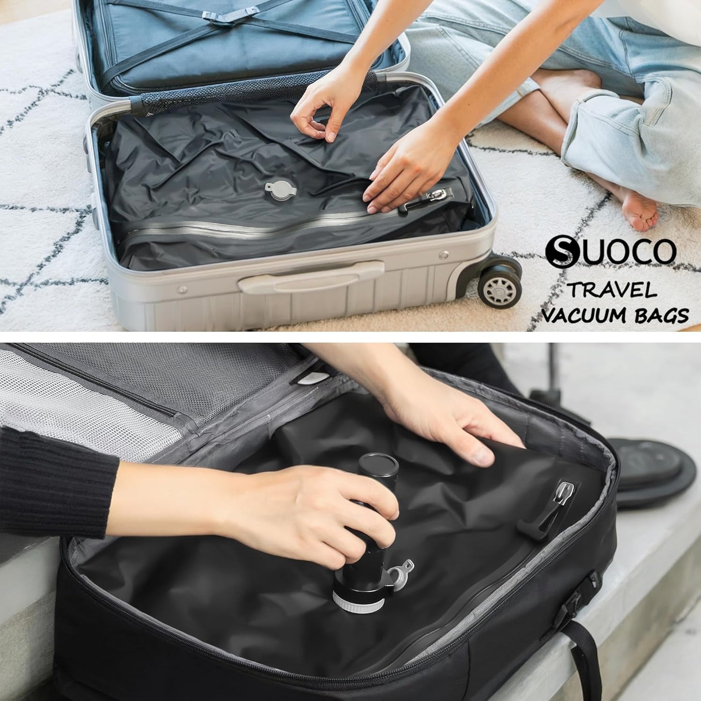 SUOCO Travel Vacuum Pack Kit - Wireless Electric Pump & Compression Bags for Luggage | 2 Small Cubes