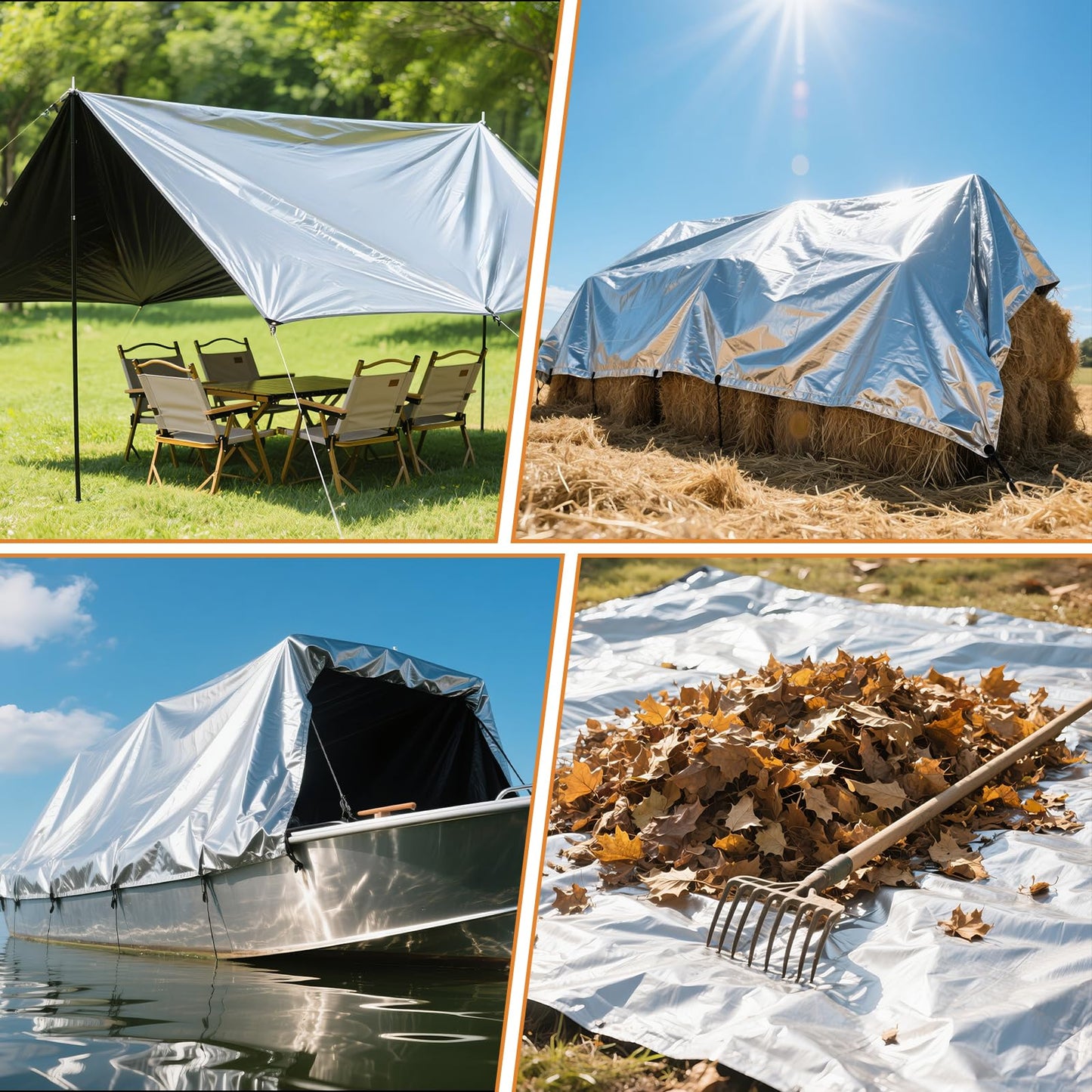 16x16FT Waterproof Tarp, Yumatum 16 Mil Heavy Duty Tarps with Reinforced Edges/Brass Grommets, 100% UV Blocking/Tear Resistant Poly Tarp for Camping, Patio, Tent, Boat(Silver/Black)