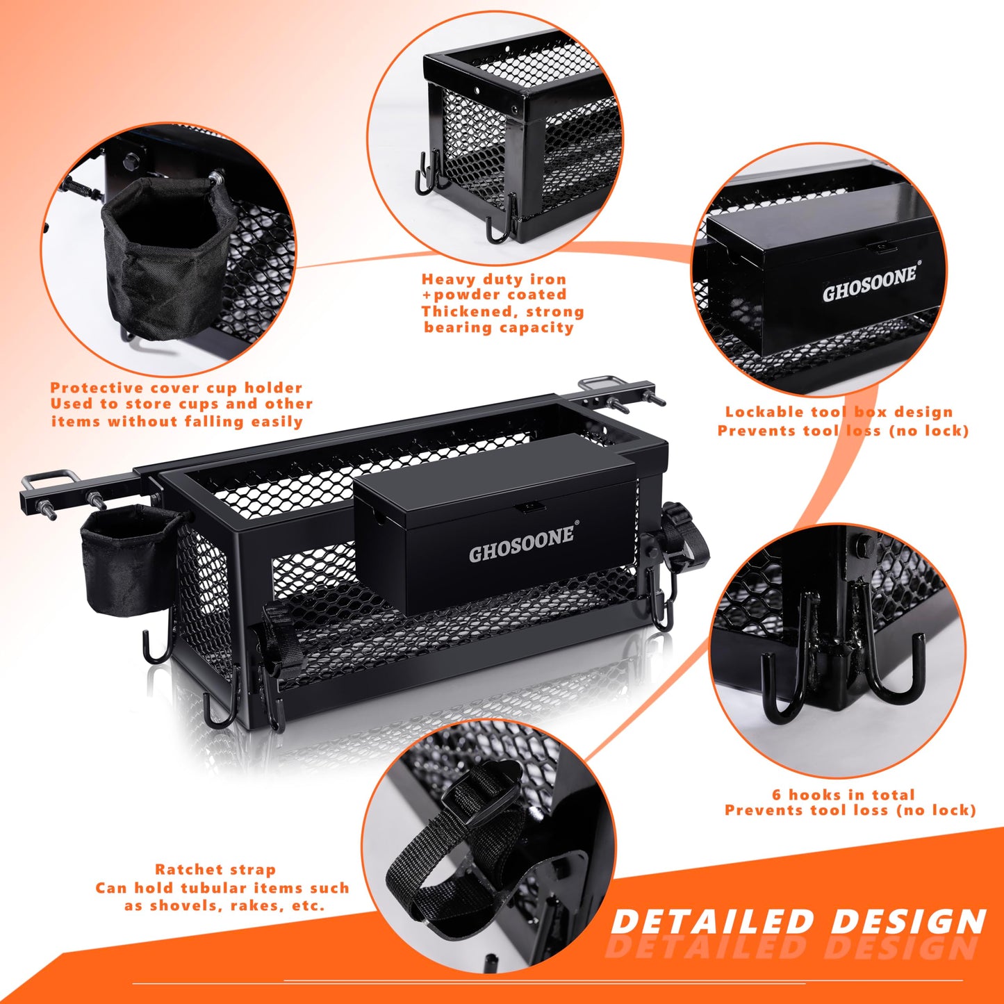 Heavy Duty Tractor Tool Box 24"x 10"x 10" Multi-Function Tractor Accessories, Suitable for Most Tractors and Zero Turn Mower