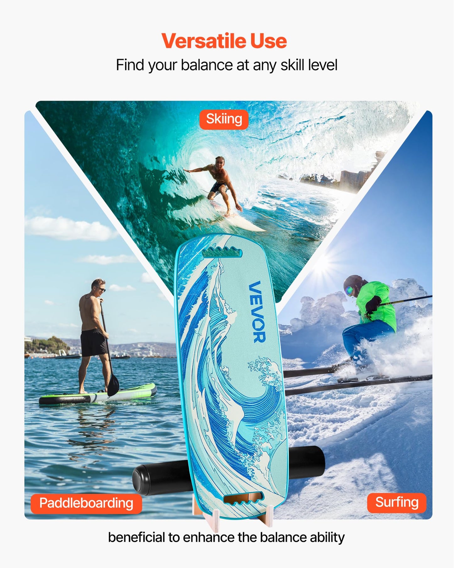 VEVOR Balance Board, Wobble Board Trainer for Adults, Premium Wooden Balance Training Equipment with Roller, Magnetic Stoppers, Storage Rack, for Core Workouts, Surf Trainer & Physical Therapy, Blue