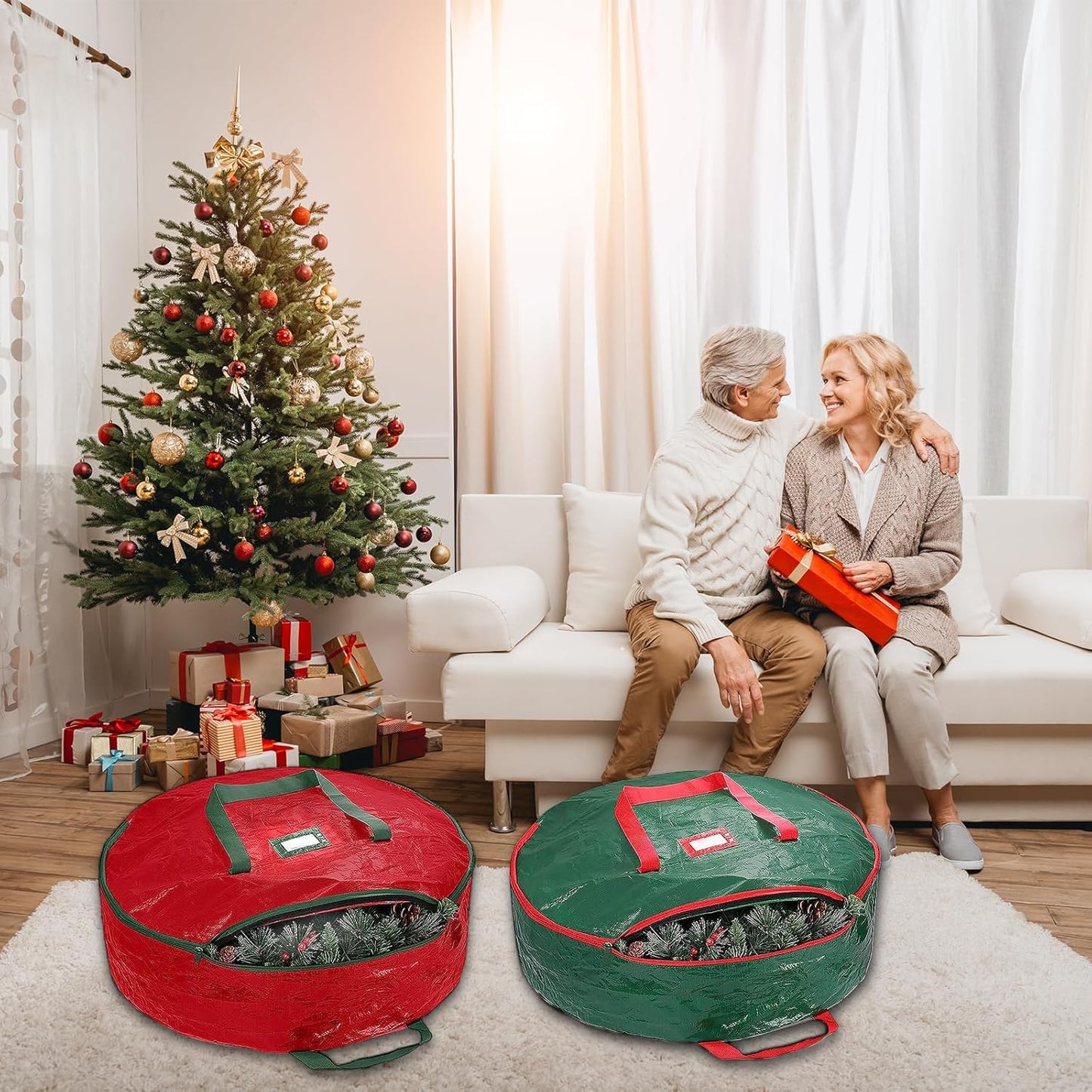 Regine Switzerland Christmas Wreath Storage Bag - 2 Pack 24” Heavy-Duty Container for Holiday Decor