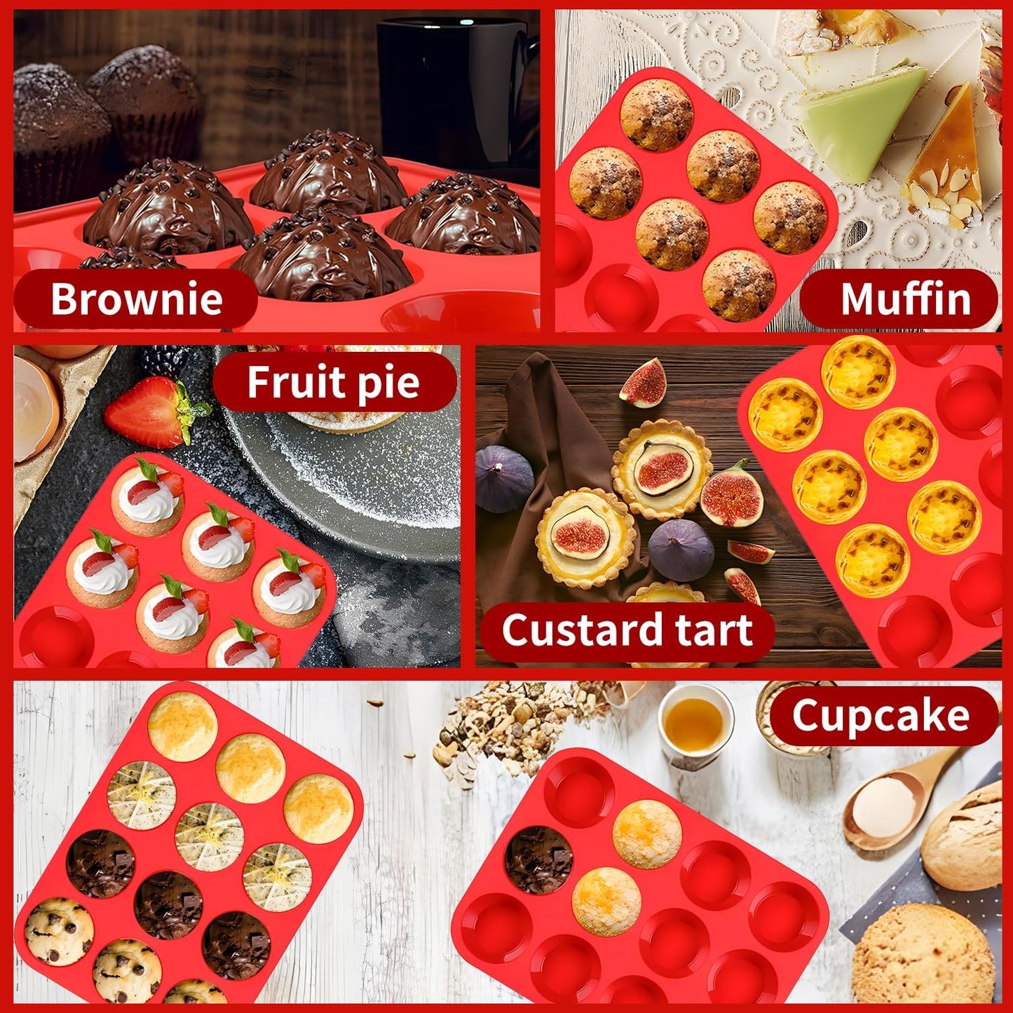 Skiennix Silicone Muffin Pan - 12-Cup Non-Stick Baking Mold | Dishwasher & Microwave Safe