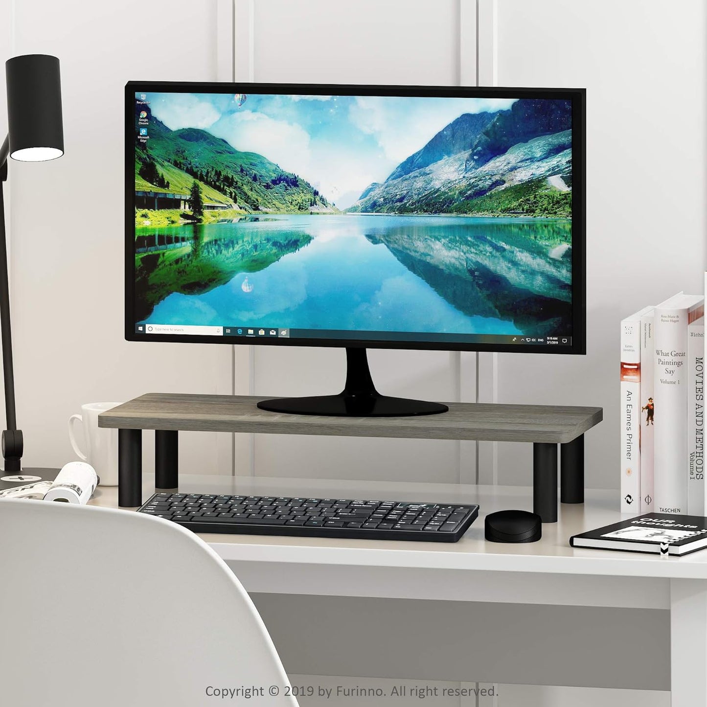 Furinno French Oak Grey/Black Monitor Riser Stand