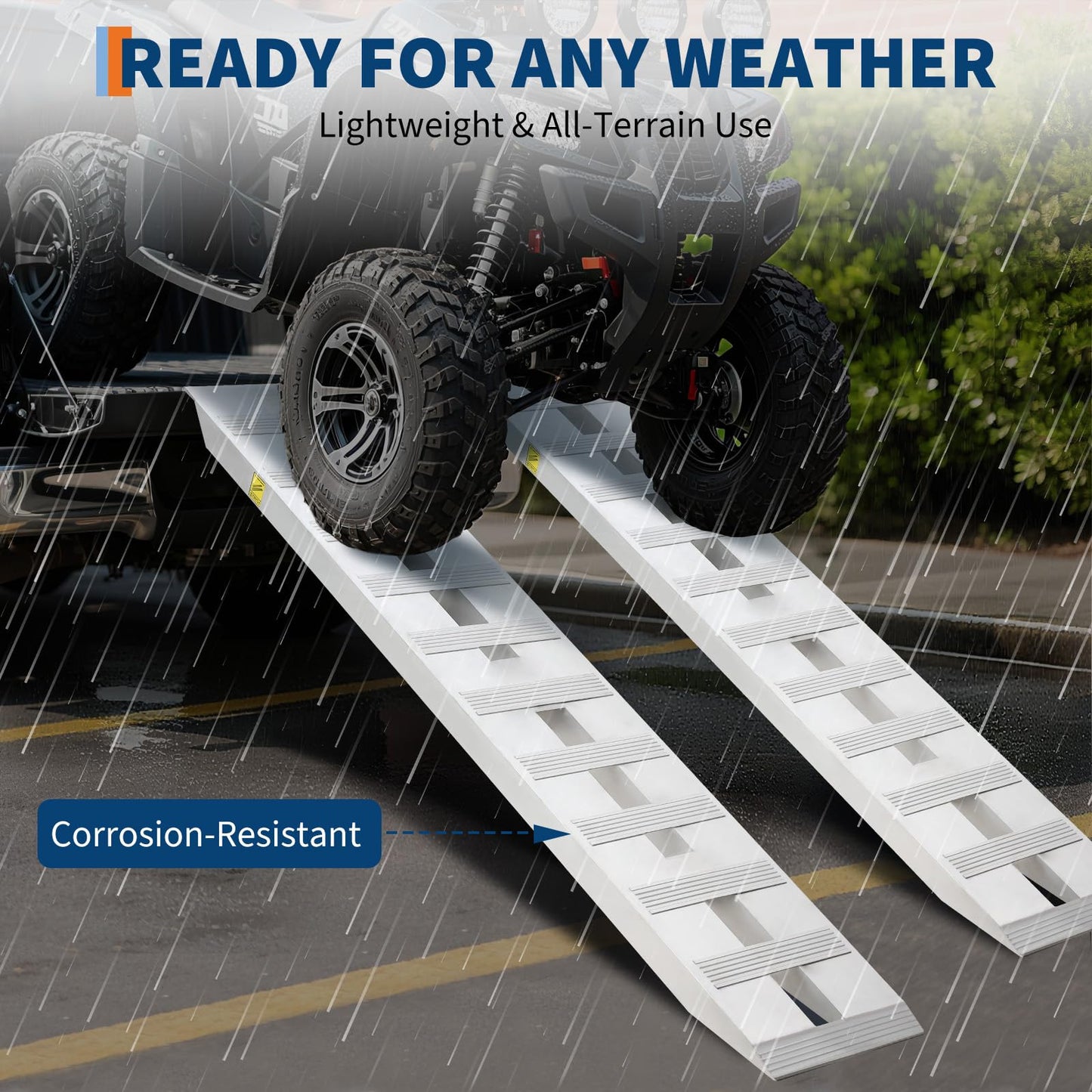 Heavy Duty Aluminum Loading Ramps 6000Lbs Capacity, Non-Slip Rungs, Top Hook & Adjustable Safety, Universal Trailer Ramps for Trucks, Tractors, ATV/UTV, Motorcycles (2Pcs)
