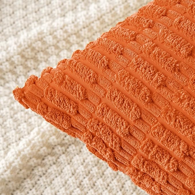 MIULEE Pack of 2 Orange Corduroy Decorative Lumbar Pillow Covers 20x12 Inch Soft Boho Striped Throw Pillow Covers Modern Farmhouse Home Decor for Summer Sofa Living Room Couch Bed