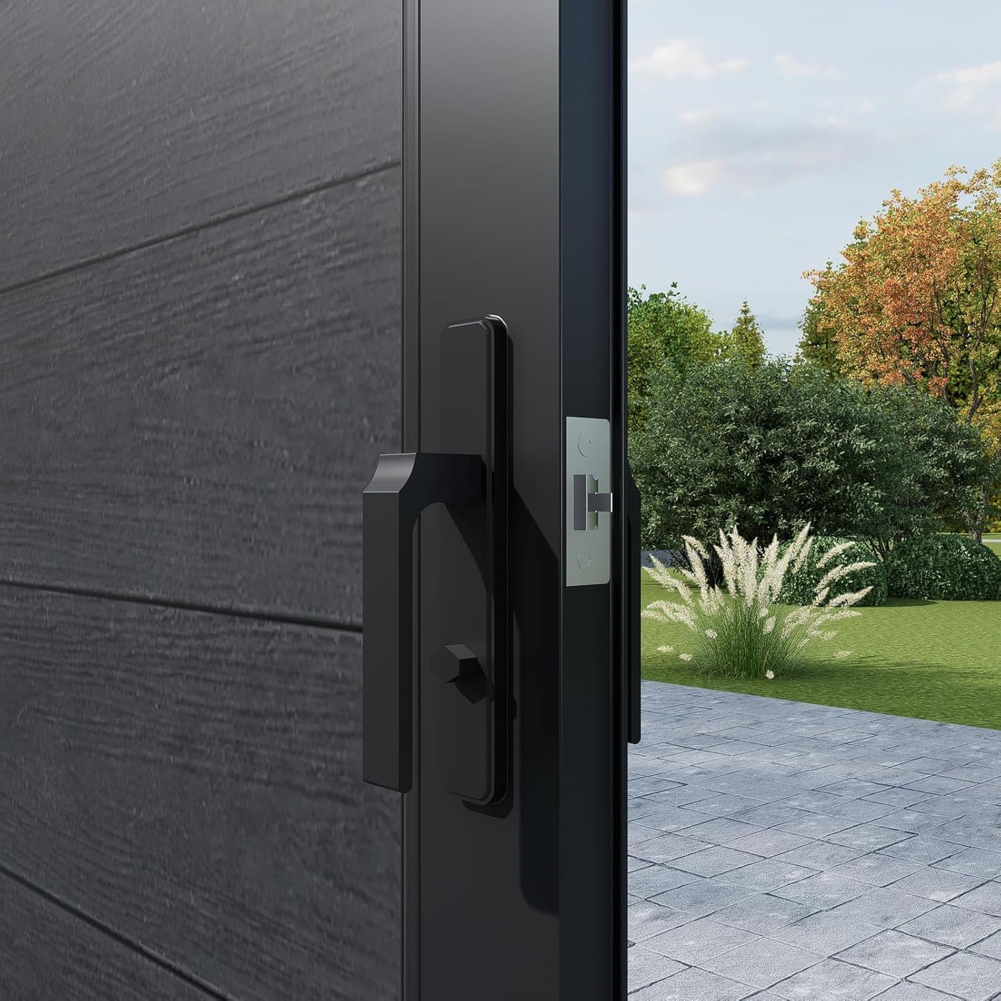 Treslam Wood Plastic Privacy Fence Gate 6ft(H) x 3ft(W), Metal Frame with Knob Kits, Durable Composite Outdoor Gate,Black