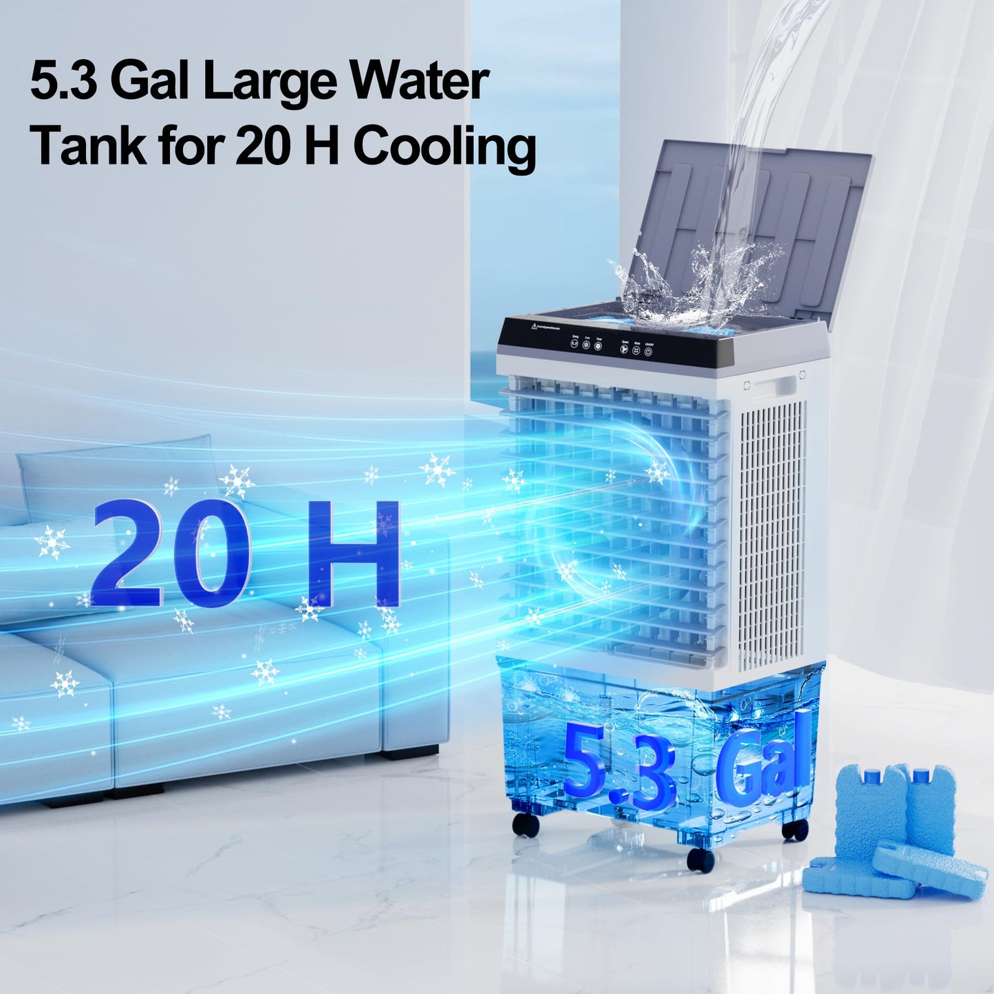 Uthfy 1800 CFM Swamp Cooler Air Conditioner, 3-IN-1 Portable Evaporative Air Cooler with 5.3 Gal Water Tank, 6 Ice Packs, Remote, 12H Timer, 120° Oscillation, Cooling Fan for Room Bedroom Home Office