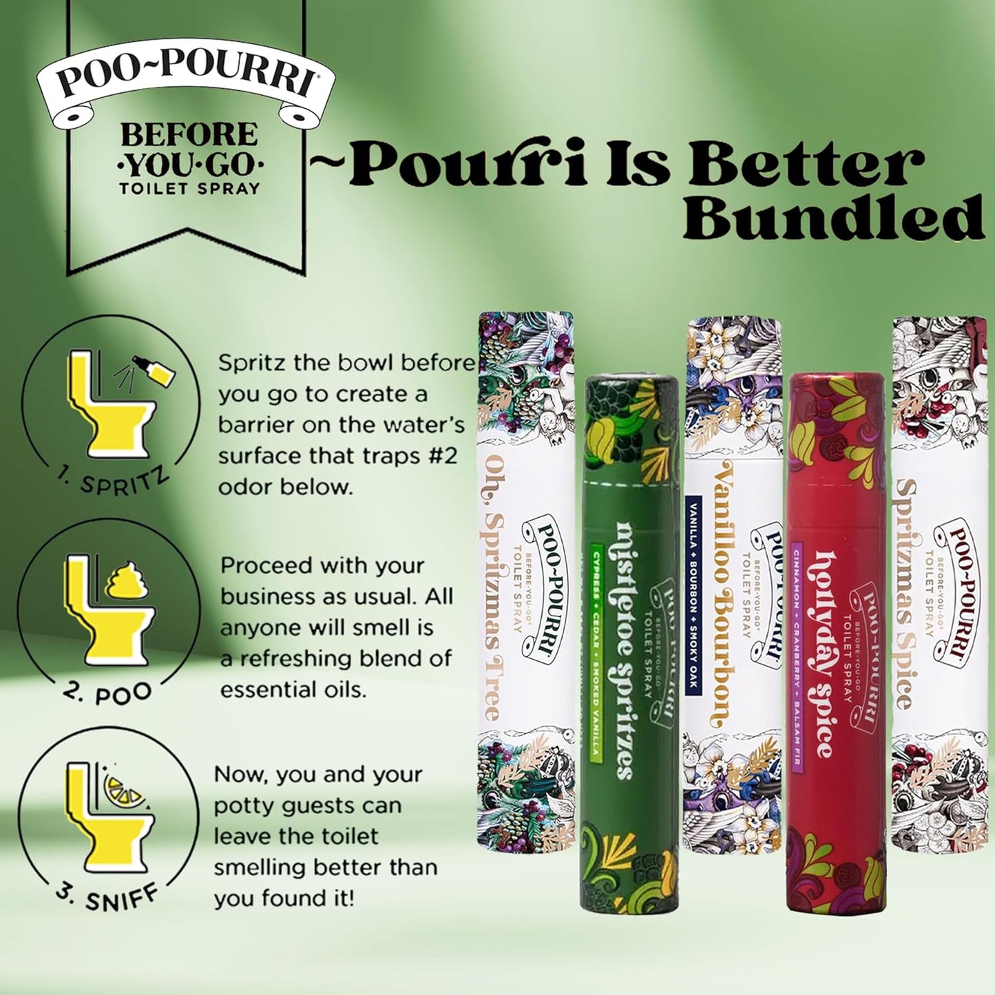 Poo-Pourri Travel Size Gift Set - Holiday Scents: Spritzmas Spice, Vanilla Bourbon & More | 5 Pack